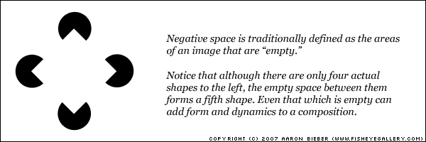 Positive & Negative Space] : Positive space is best described as the areas  in a work of art that are the subjects, or areas of interest. Negative space  is are…